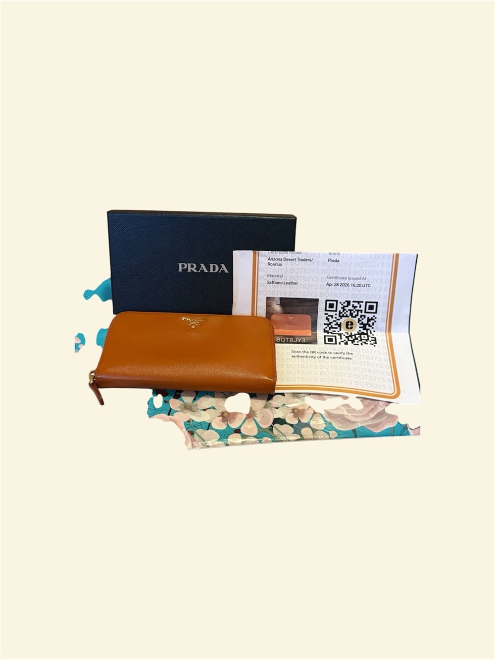 Prada orange Leather Zip Card Holder Wallet